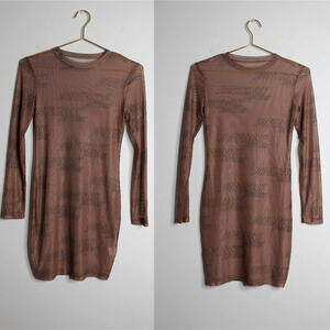 Brown Mesh "Dope Fresh" Bodycon Long Sleeve Mini Dress - Medium